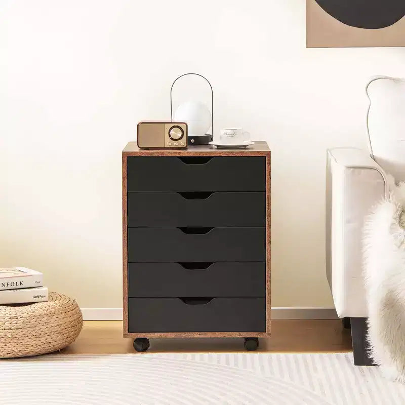 Cassettiera contenitore a 5 cassetti per armadio da pavimento con ruote, marrone rustico