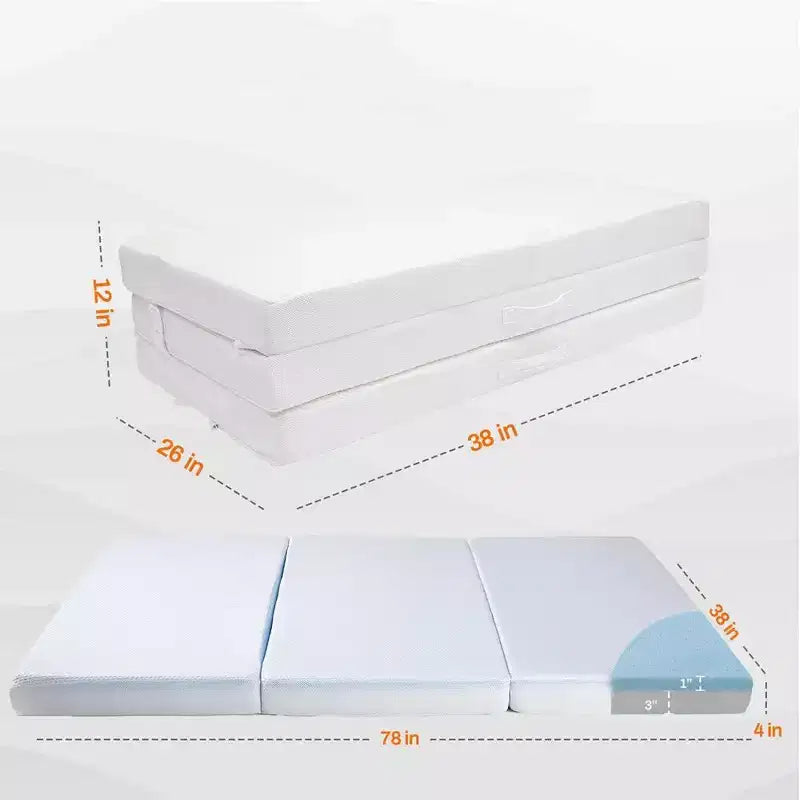 Materasso pieghevole a 4 ante con 1 strato di memory foam infuso in gel