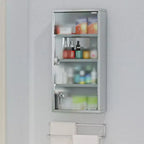 Armadietto dei medicinali 12 x 24 con serratura, ripiani, armadietto medico con serratura per la sicurezza, armadietto da parete per il bagno per il pronto soccorso, argento