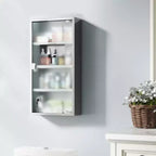 Armadietto dei medicinali 12 x 24 con serratura, ripiani, armadietto medico con serratura per la sicurezza, armadietto da parete per il bagno per il pronto soccorso, argento
