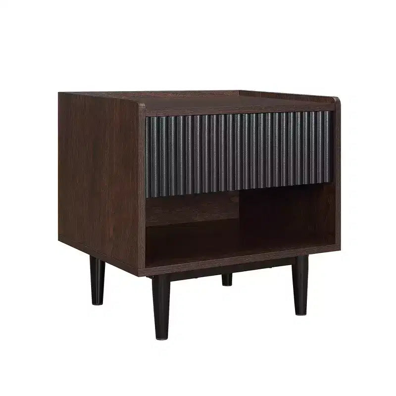 Comodino Moderno Scanalato Duane con Cassetto, Confezione da 2
