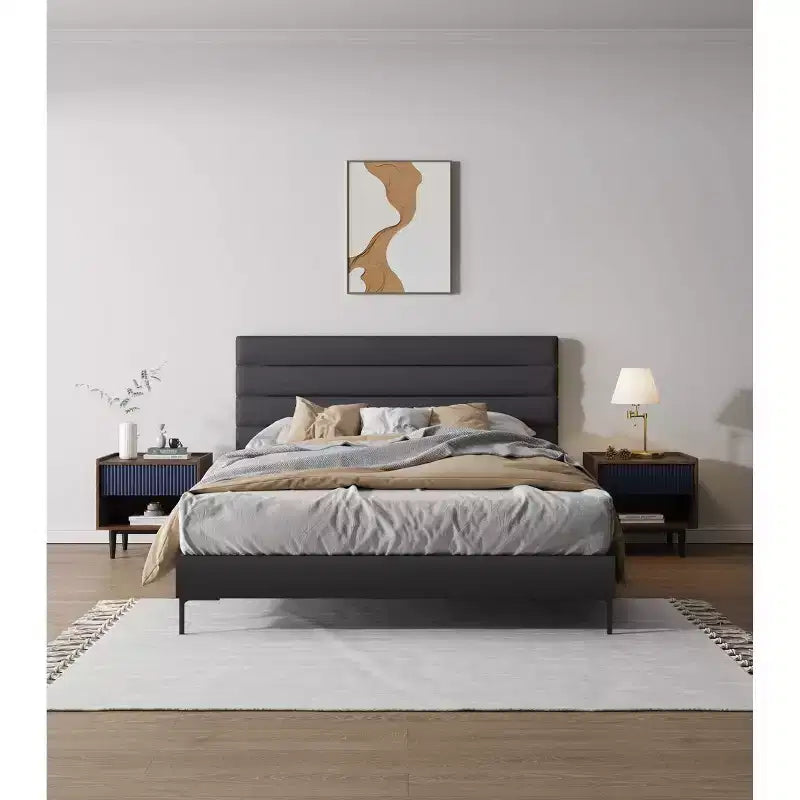 Comodino Moderno Scanalato Duane con Cassetto, Confezione da 2