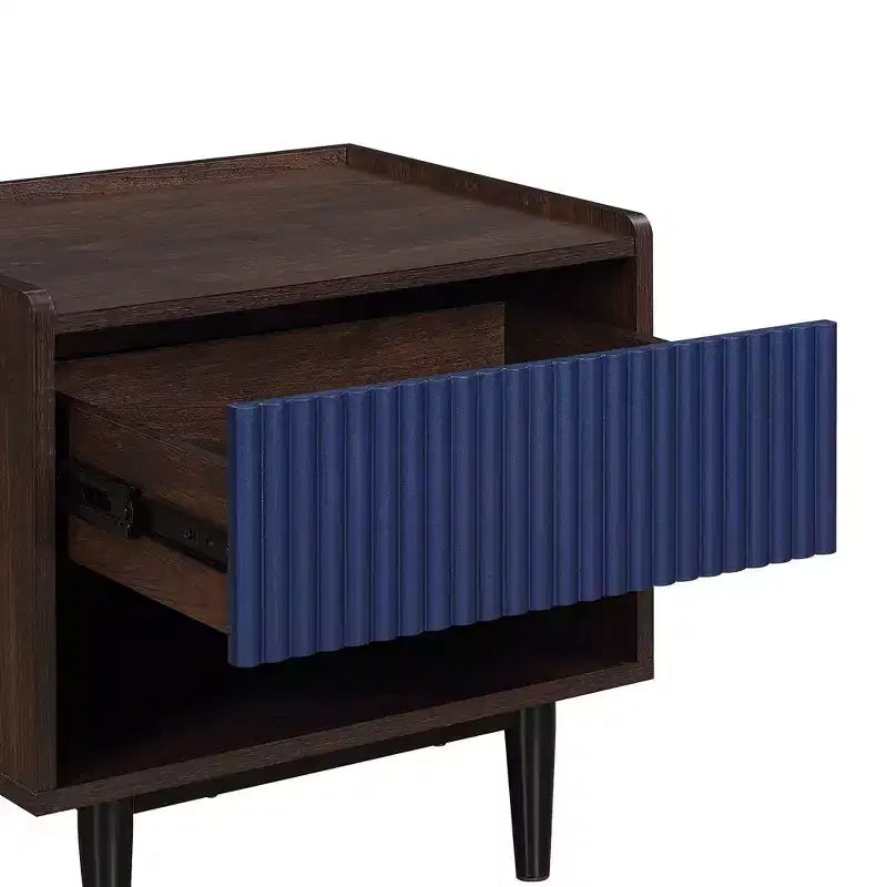 Comodino Moderno Scanalato Duane con Cassetto, Confezione da 2