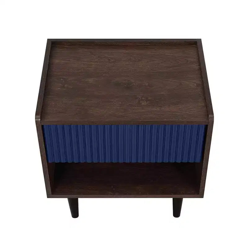 Comodino Moderno Scanalato Duane con Cassetto, Confezione da 2