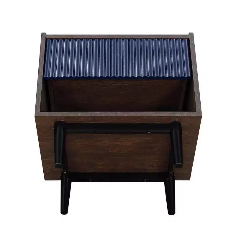 Comodino Moderno Scanalato Duane con Cassetto, Confezione da 2