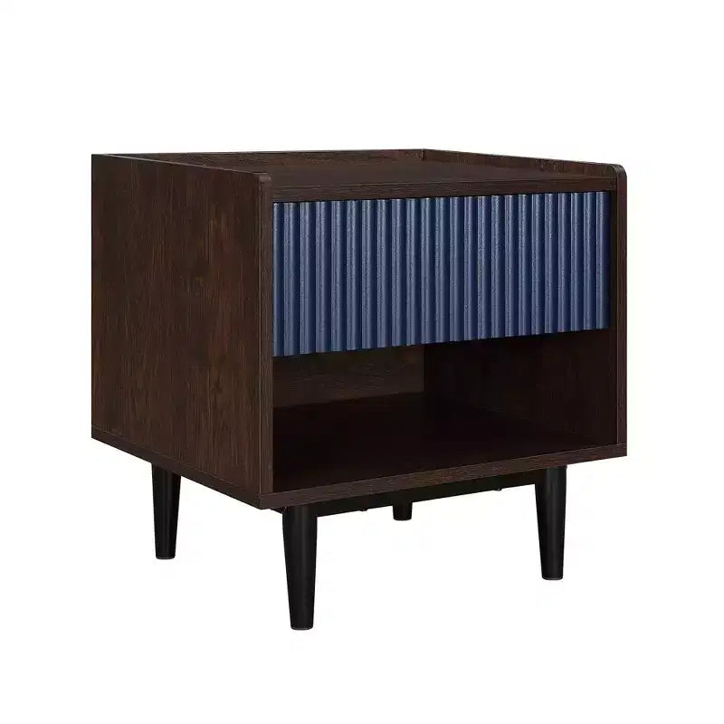 Comodino Moderno Scanalato Duane con Cassetto, Confezione da 2