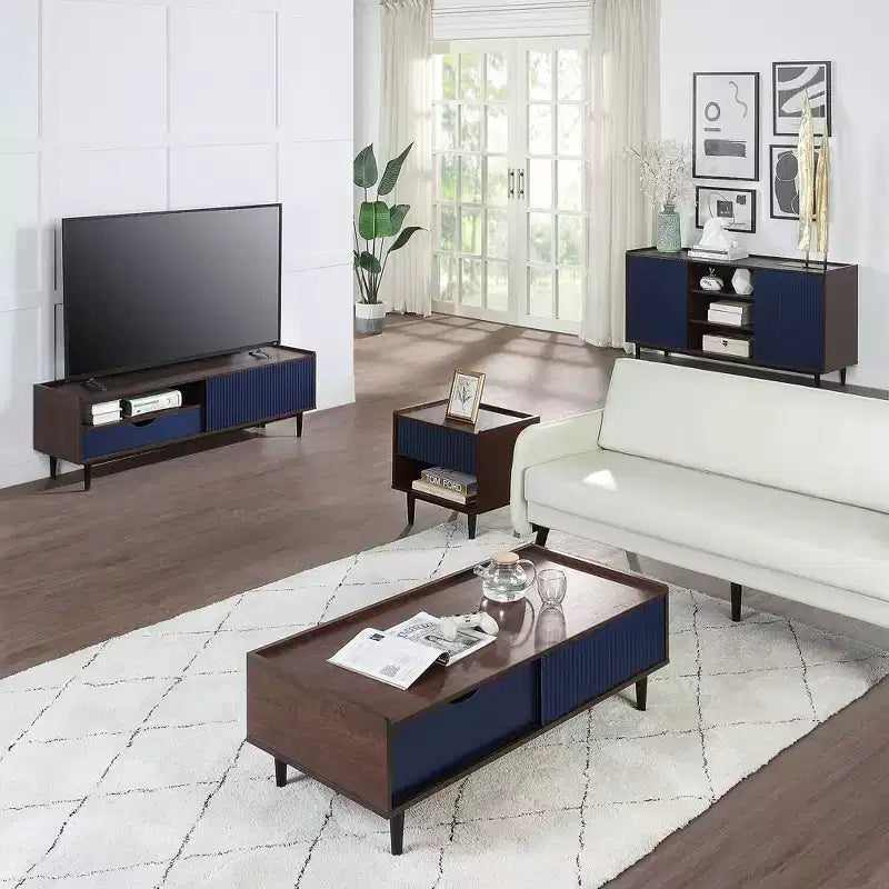 Comodino Moderno Scanalato Duane con Cassetto, Confezione da 2
