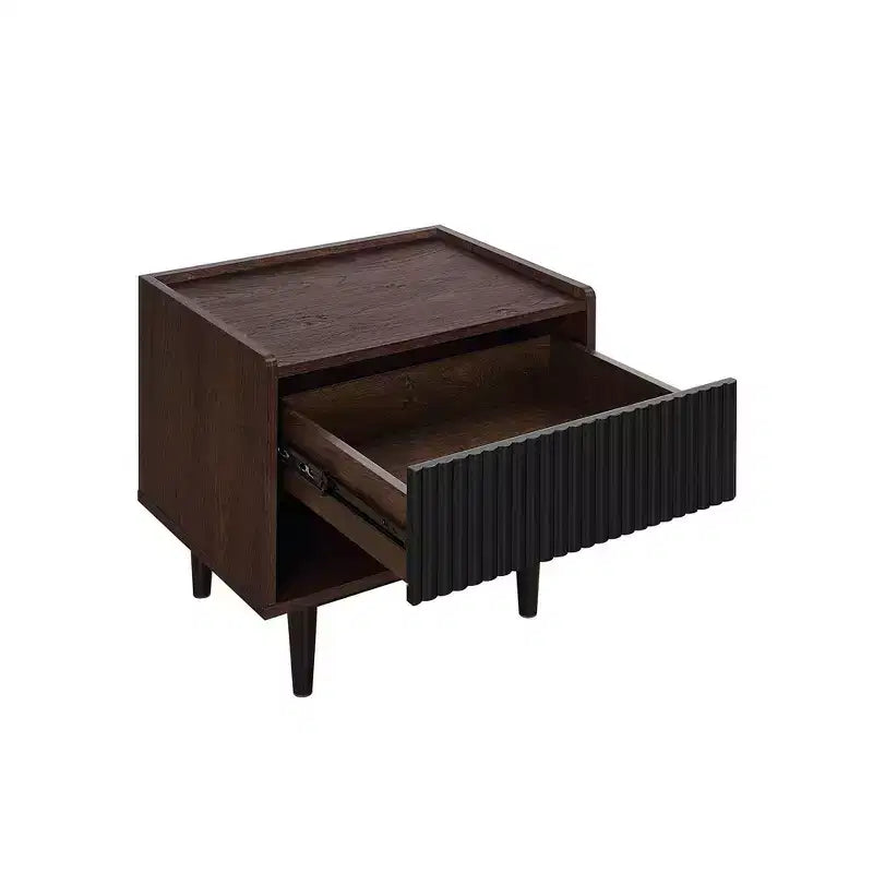 Comodino Moderno Scanalato Duane con Cassetto, Confezione da 2