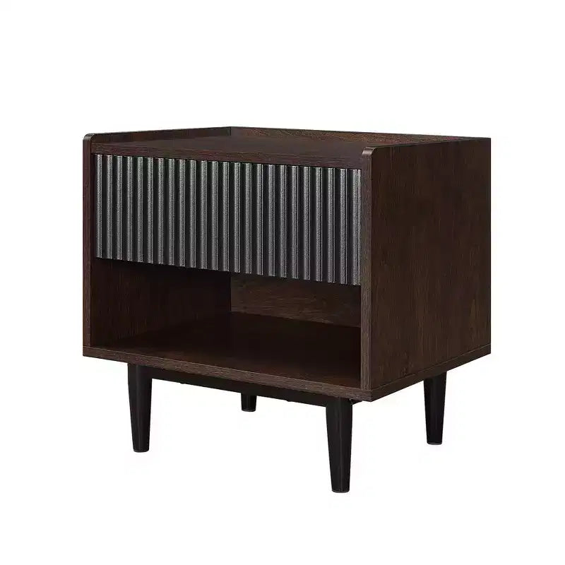 Comodino Moderno Scanalato Duane con Cassetto, Confezione da 2