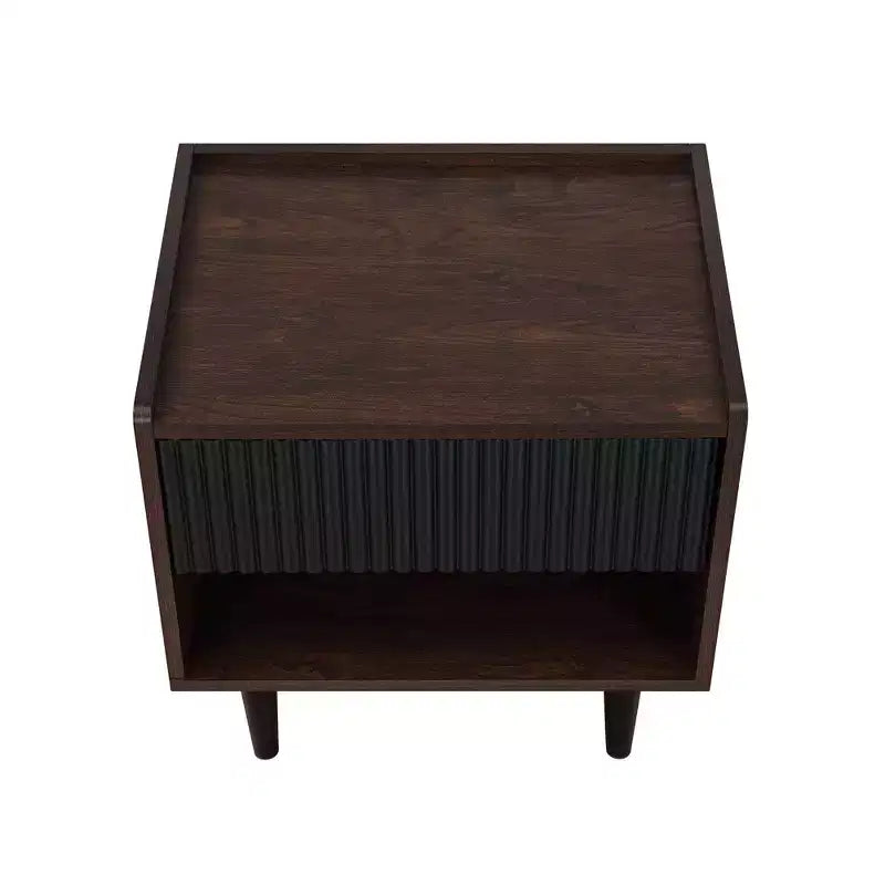 Comodino Moderno Scanalato Duane con Cassetto, Confezione da 2