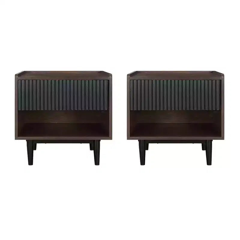 Set of 2 Duane Modern Ribbed Nightstand with Drawer - Manhattan Comfort