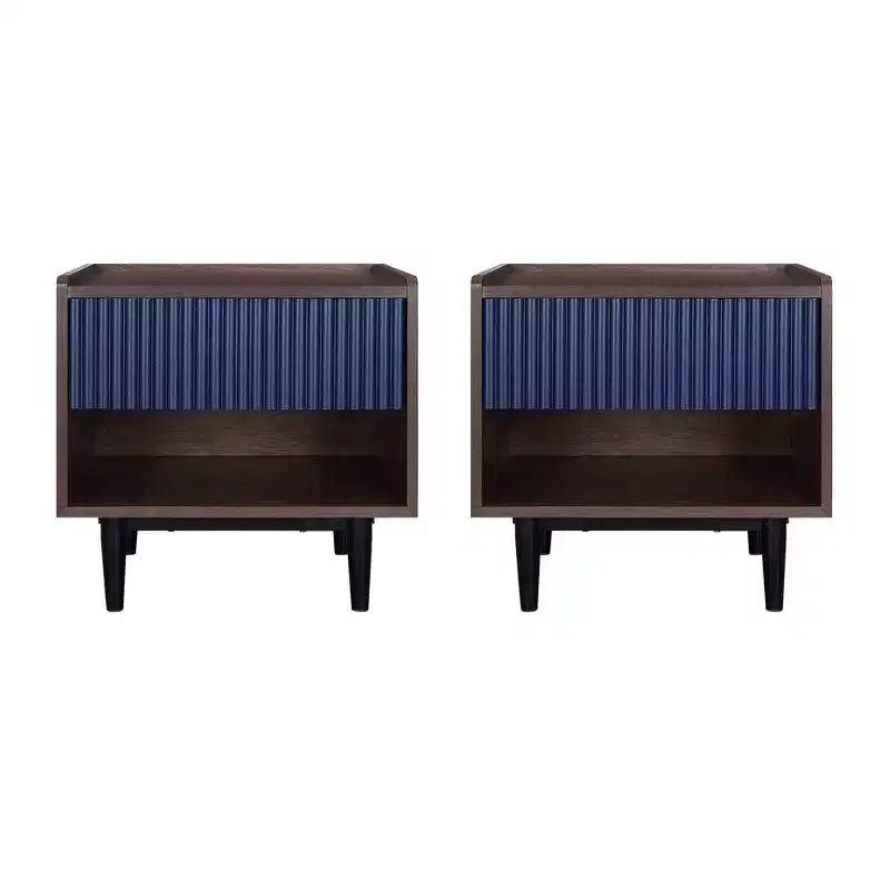 Comodino Moderno Scanalato Duane con Cassetto, Confezione da 2