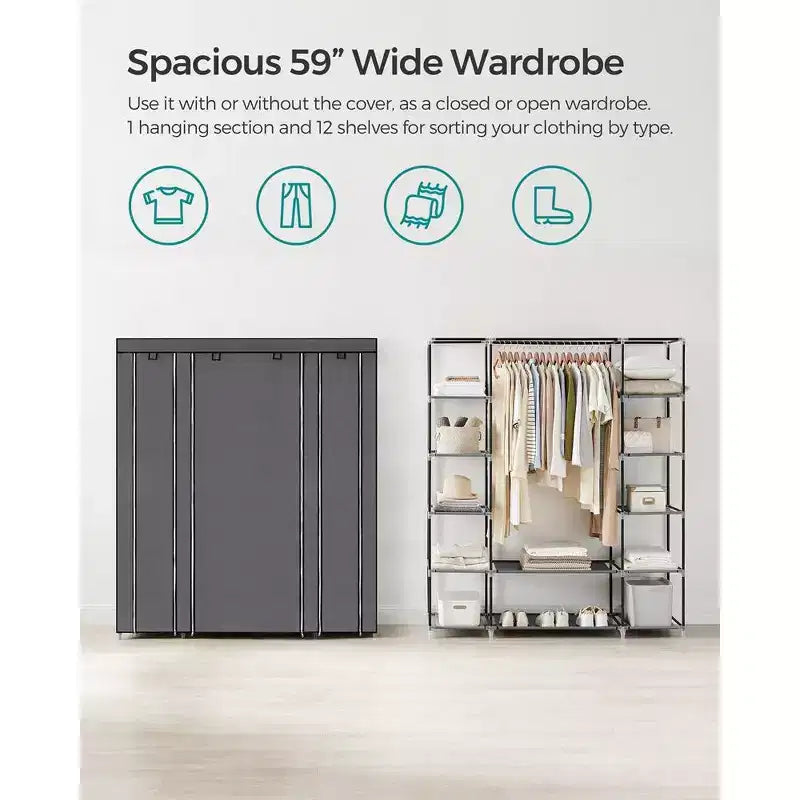 59 Armadio Guardaroba Portatile Organizzatore Armadio Appendiabiti Ripiano con Copertura in Tessuto Non Tessuto