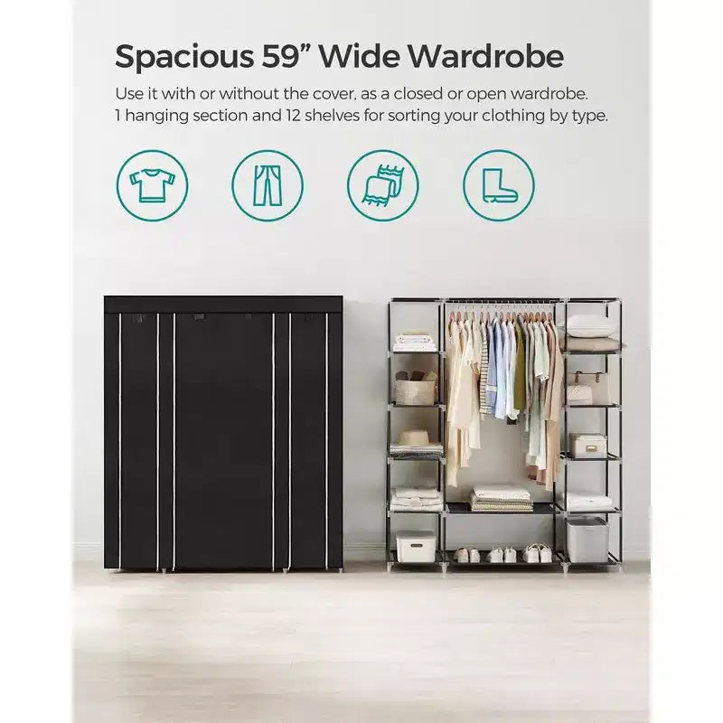 59 Armadio Guardaroba Portatile Organizzatore Armadio Appendiabiti Ripiano con Copertura in Tessuto Non Tessuto