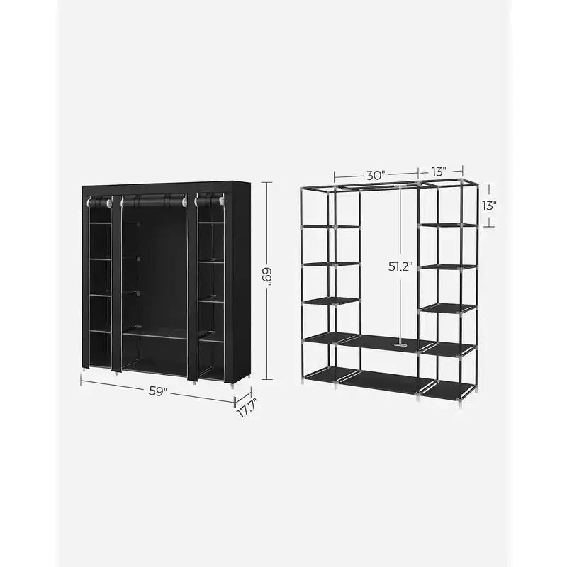 59 Armadio Guardaroba Portatile Organizzatore Armadio Appendiabiti Ripiano con Copertura in Tessuto Non Tessuto