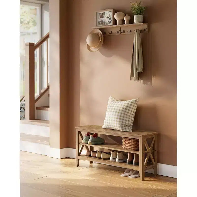 Panca Contenitore da Ingresso, Scarpiera a 2 Ripiani, 11,8 x 39,4 x 18,9 Pollici, Supporta fino a 600 lb, Stile Rustico