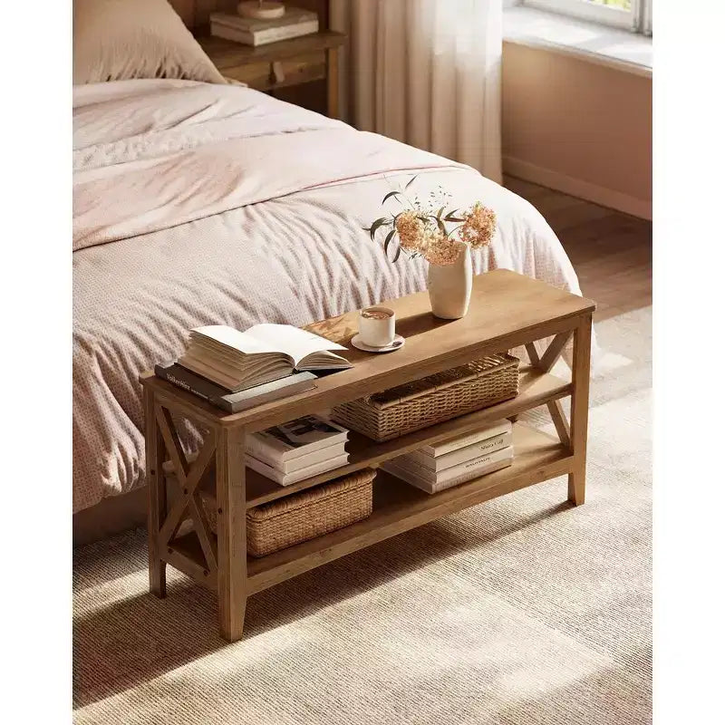 Panca Contenitore da Ingresso, Scarpiera a 2 Ripiani, 11,8 x 39,4 x 18,9 Pollici, Supporta fino a 600 lb, Stile Rustico