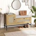 Panca portascarpe in Rattan con Contenitore, Panca da Ingresso con Scarpiera a Scomparsa, Panca Contenitore per Scarpe per Corridoio e Camera da Letto, Rovere Naturale