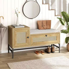 Panca portascarpe in Rattan con Contenitore, Panca da Ingresso con Scarpiera a Scomparsa, Panca Contenitore per Scarpe per Corridoio e Camera da Letto, Rovere Naturale