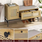 Panca portascarpe in Rattan con Contenitore, Panca da Ingresso con Scarpiera a Scomparsa, Panca Contenitore per Scarpe per Corridoio e Camera da Letto, Rovere Naturale