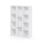 Libreria aperta a 3 ripiani, armadietto con 11 cubi e mensole espositive, bianco