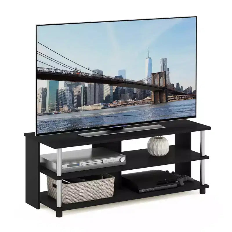 Mobile Porta TV a 3 Ripiani per TV fino a 48", Tavolino Console Porta TV, Centro di Intrattenimento con Ripiani a Giorno, Americano