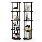 Libreria decorativa a 5 ripiani, confezione da 2, scaffali aperti multiuso, angolare, espresso/nero