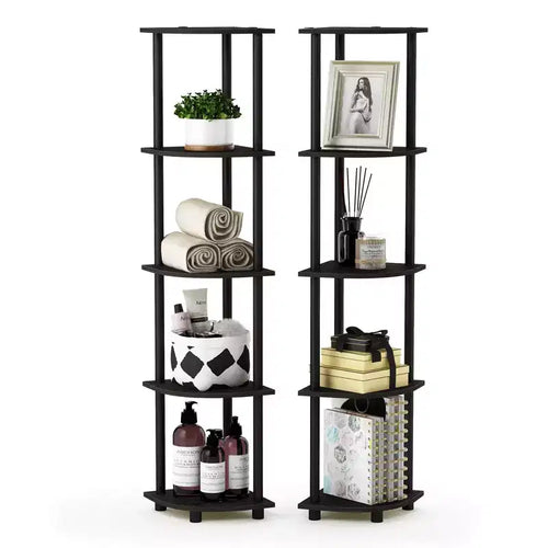 Libreria decorativa a 5 ripiani, confezione da 2, scaffali aperti multiuso, angolare, espresso/nero