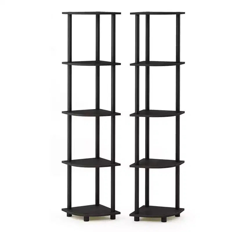 Libreria decorativa a 5 ripiani, confezione da 2, scaffali aperti multiuso, angolare, espresso/nero