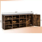 Panchina Portascarpe con Cuscino Imbottito 9 Scomparti Scarpiera Contenitore Regolabile Bianco/Grigio/Marrone Rustico