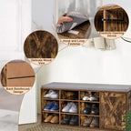 Panchina Portascarpe con Cuscino Imbottito 9 Scomparti Scarpiera Contenitore Regolabile Bianco/Grigio/Marrone Rustico